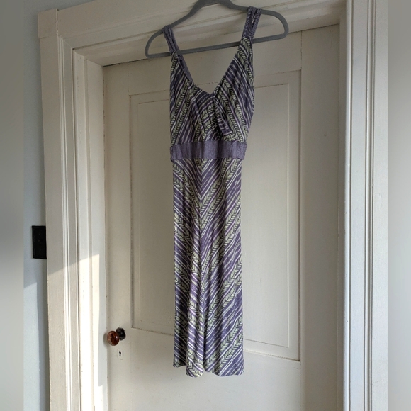 Smartwool Merino Blend Lavender Striped Midi Dress with Shelf Bra - Picture 1 of 4